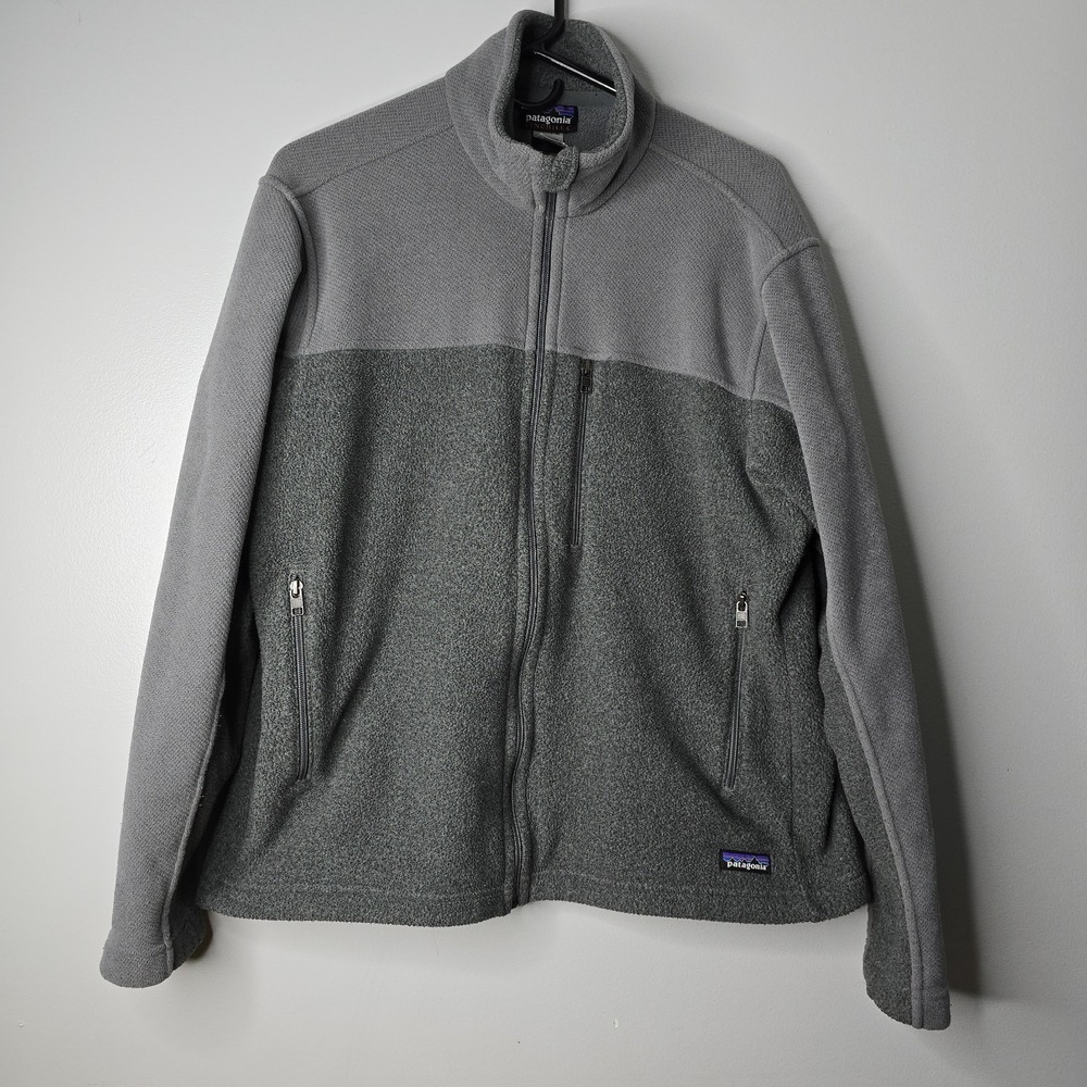 Patagonia Synchilla Mens Fleece Jacket‎ Medium Gray Zip Pockets Long Sleeve Logo